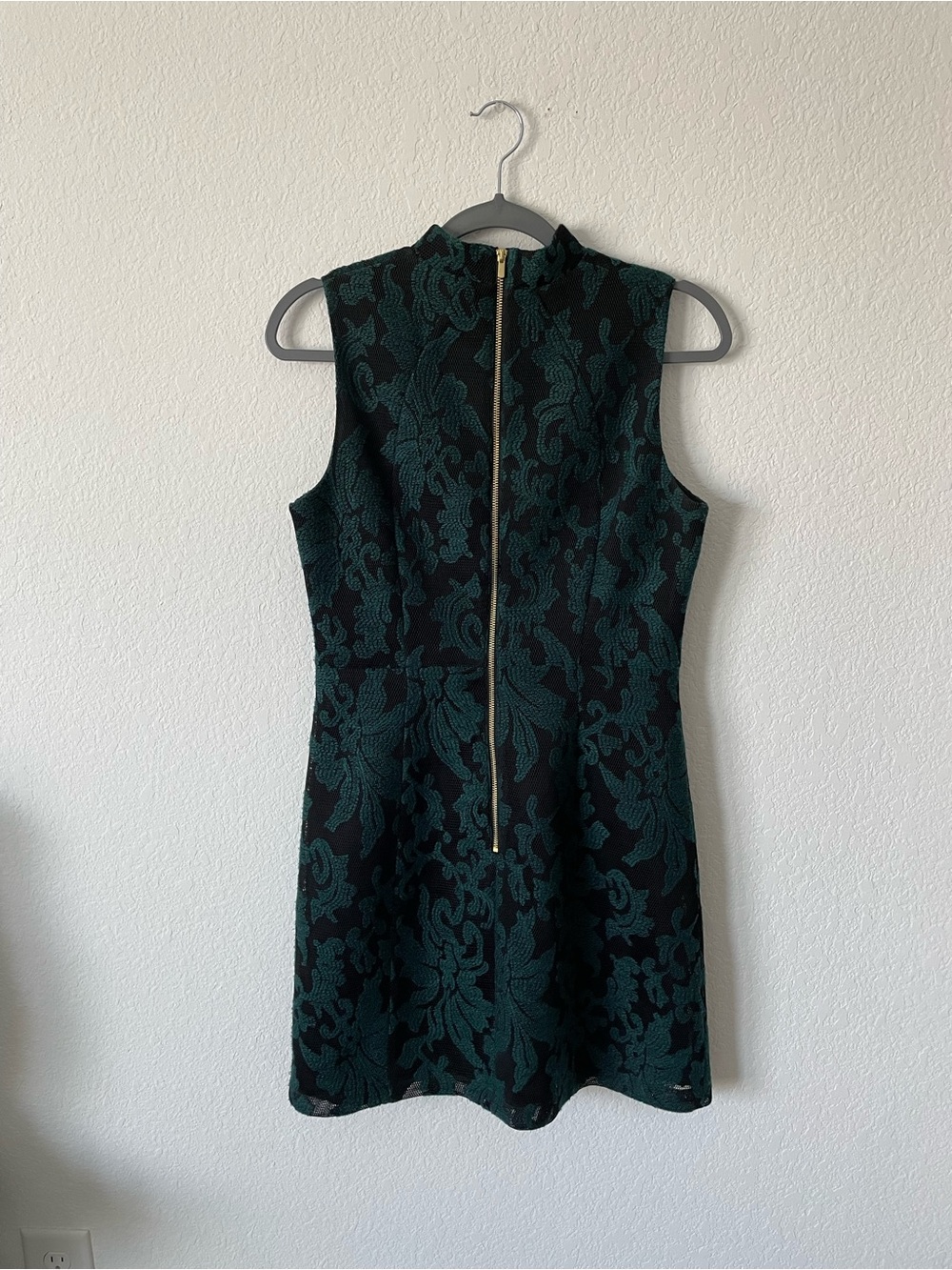 H&M Black and Dark Green Sleeveless Jacquard Mini Dress with Back Zip